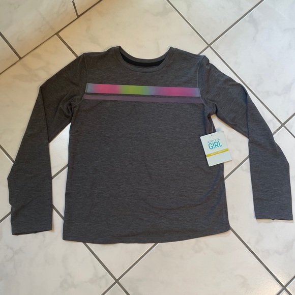 ATHLETA GIRL-reflective stripe gray longsleeve NWT - Picture 2 of 12